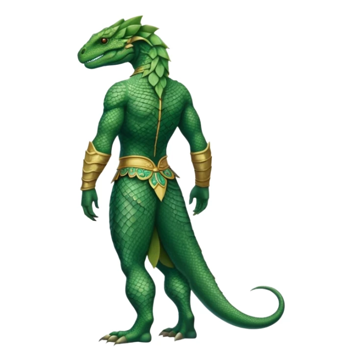 full body reptilian humanoid in ancient outfit, back view, ornate details sticker