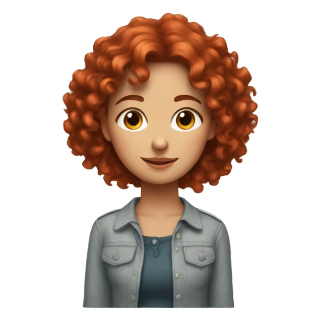 girl, red-haired, curly hair, medium length in a top sticker