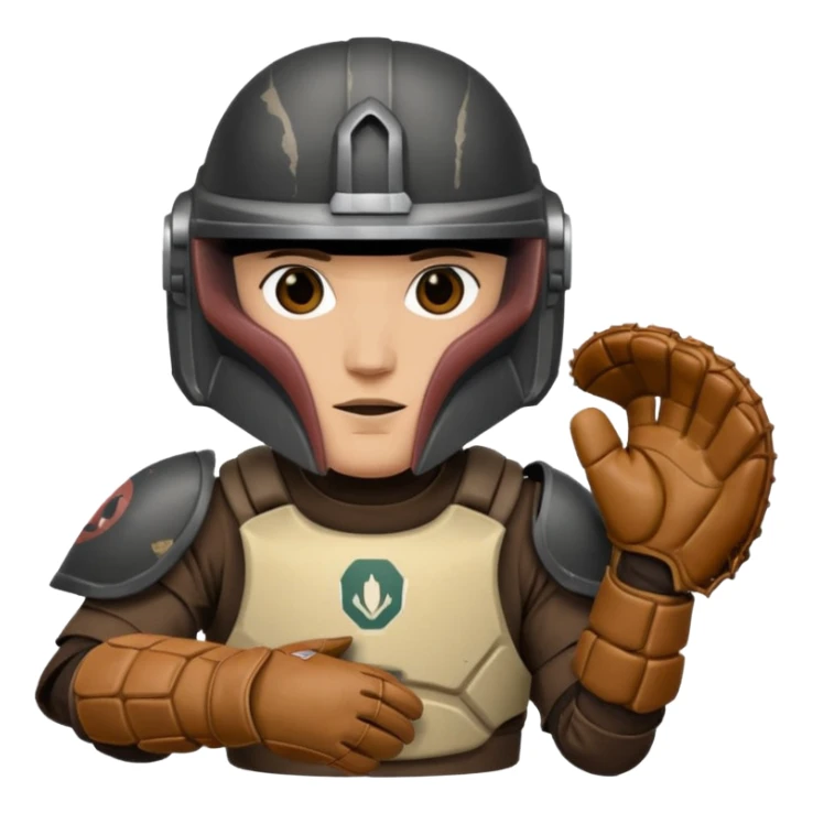 Mandalorian with a Catcher's mitt.  Make the catcher's glove oversized.  Put a dark visor in the helmet.   sticker