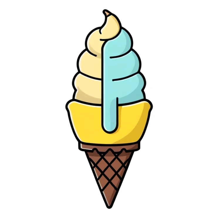 Ice cream cone with banana and chocolate ice cream sticker