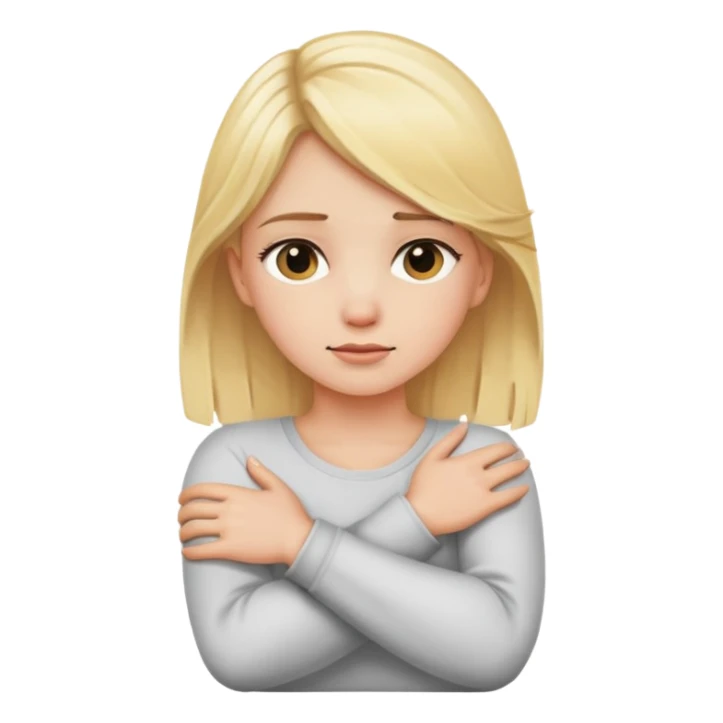 blonde girl crossing her arms holding her heck sticker