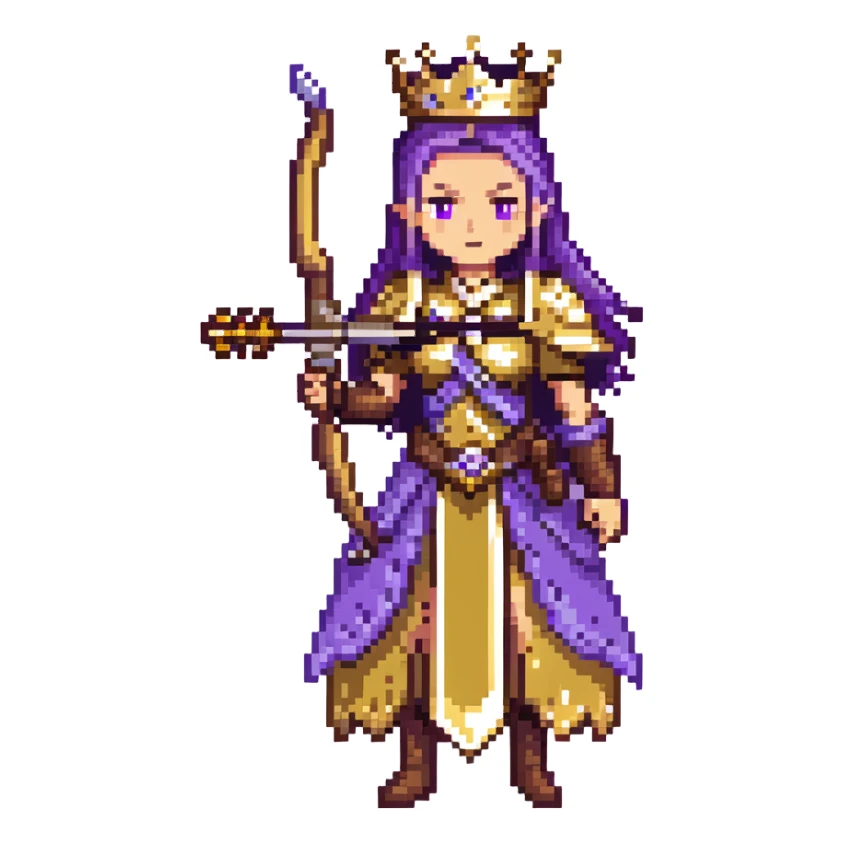 Archer Queen with crossbow, crown, purple and gold outfit sticker