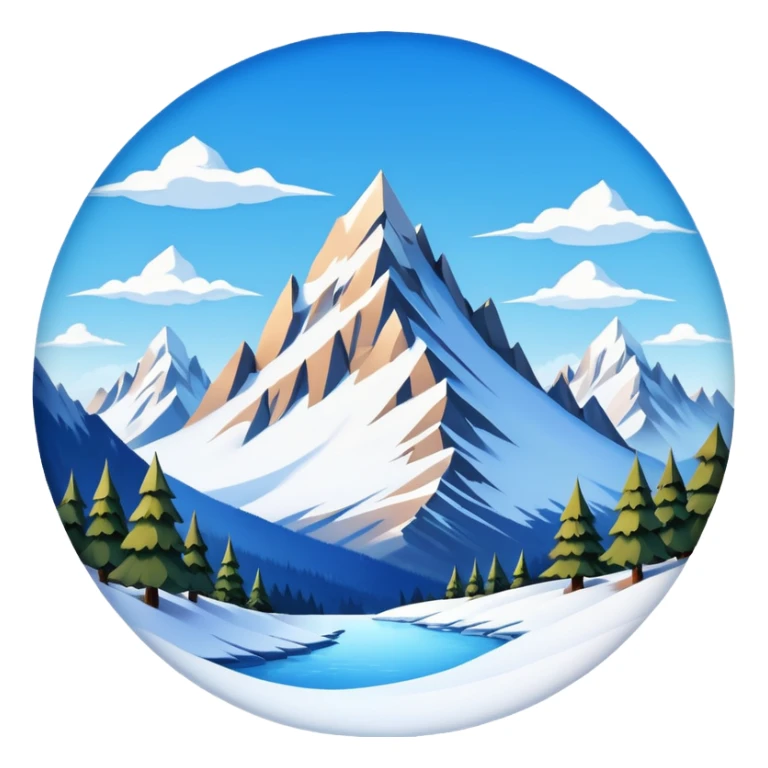 a snowy mountain landscape with sharp peaks and a clear sky, fish eye lens effect sticker