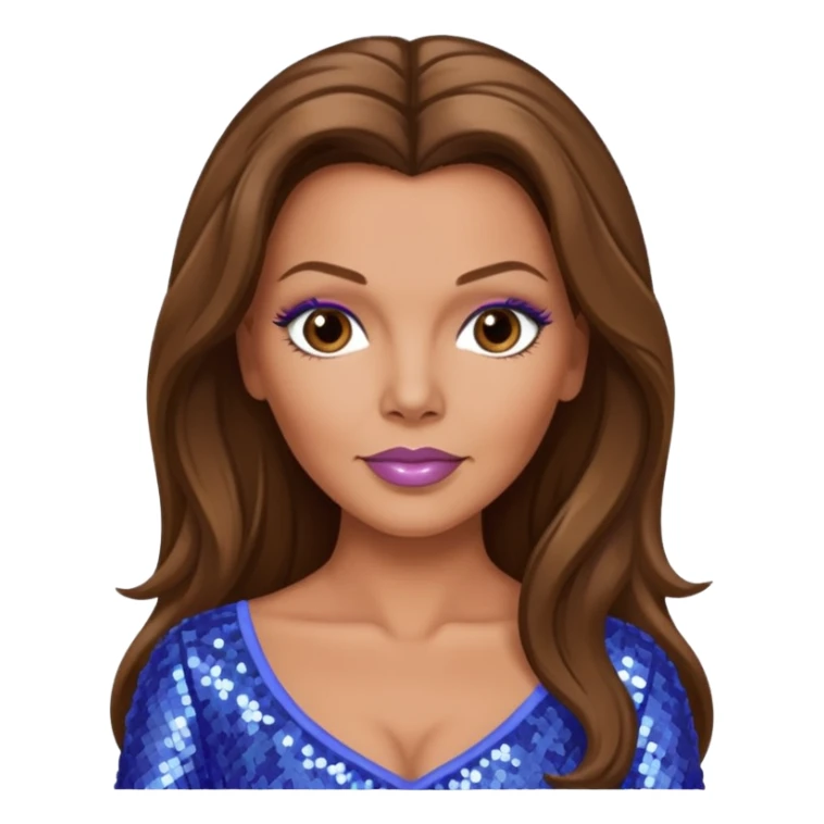 Vanessa Williams with long brown hair, periwinkle sequin outfit sticker