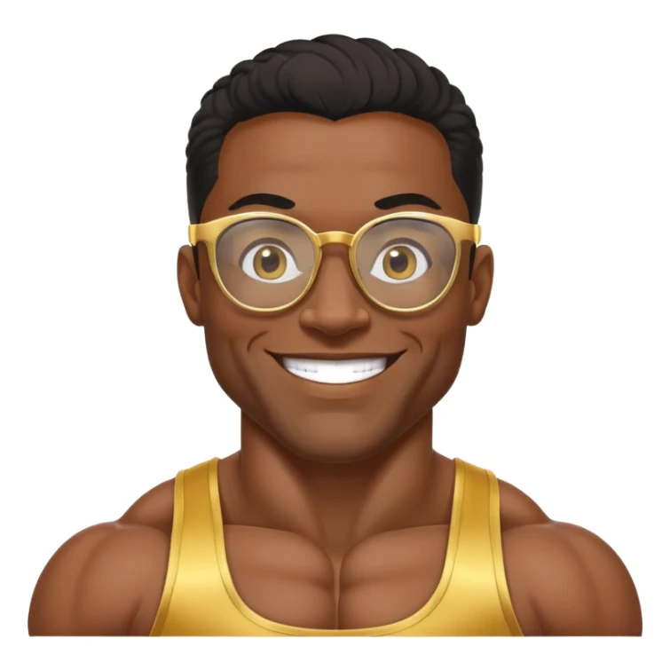 black bodybuilder with gold glasses happy sticker