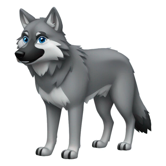 Full-body Grey wolf with black paws, black muzzle, black tail. with blue eyes. full body sticker