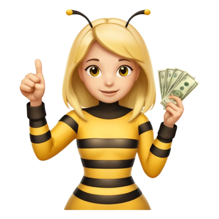 Girl ￼Bee with money shows thumbs up sticker