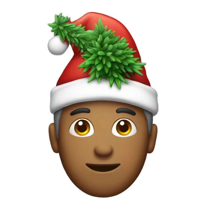 Person wearing a Santa hat holding a Christmas tree sticker