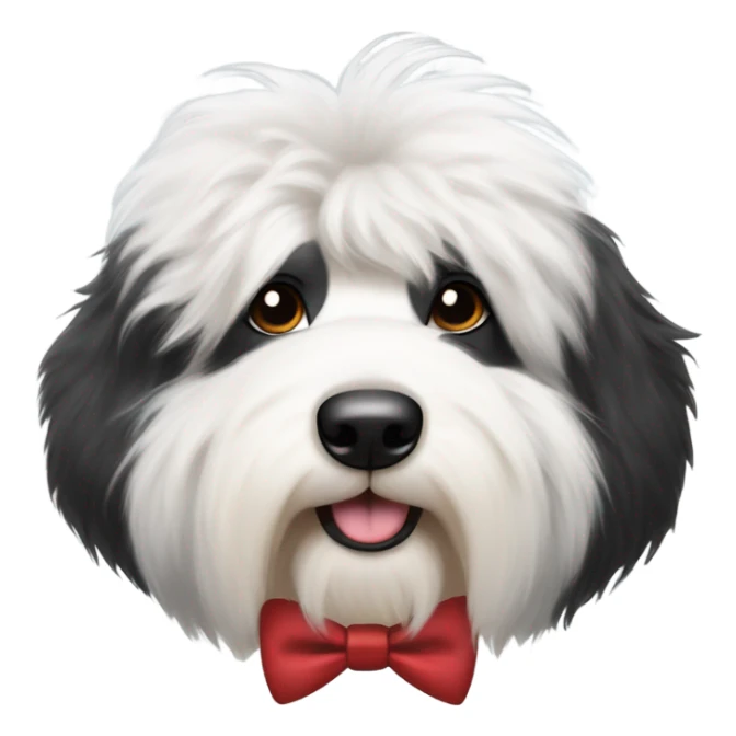 Half black half white old English sheepdog wearing a bow tie  sticker
