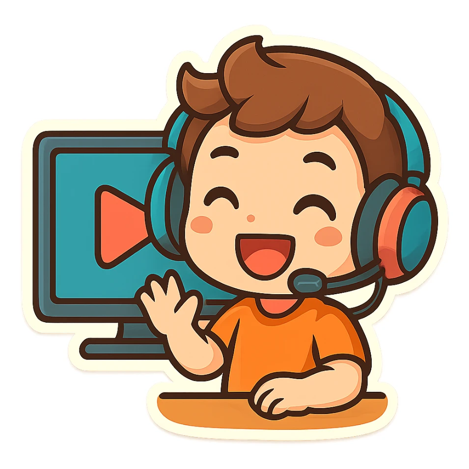 streaming emoji, TV with play button, cheerful, colorful sticker