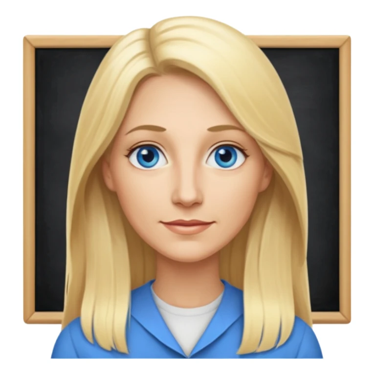 a 40 year old teacher with long blonde hair and blue eyes long face sticker