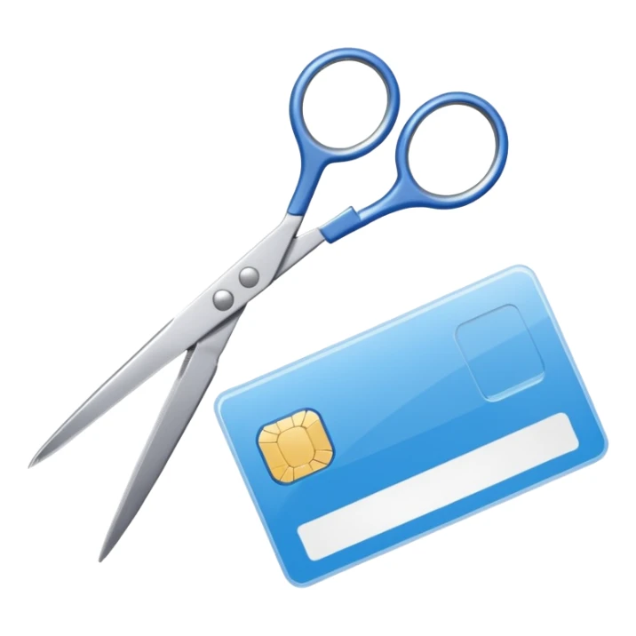 Floating Scissors cutting an ID card in 2 parts .hyper realistic sticker