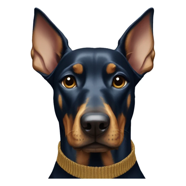 Doberman with navy blue knitted sweater and gold collar  sticker