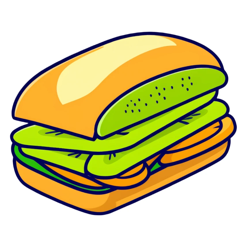 Kiwi sandwich with sliced kiwi fruit between bread slices sticker