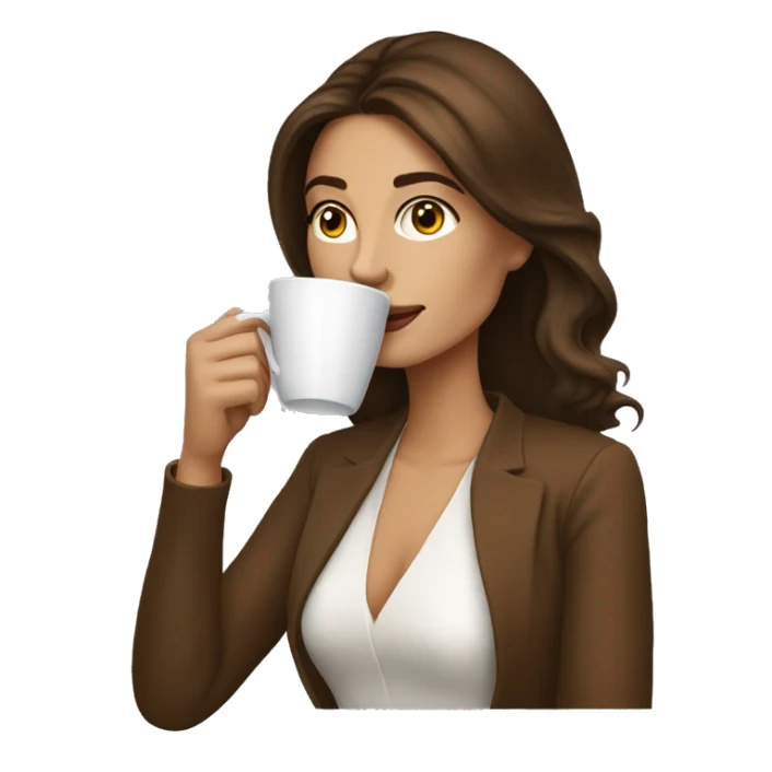 Side view realistic posh brown haired woman drinks coffee sticker