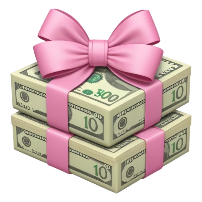 Australian $100 notes stacked together and wrapped in a girly pink bow sticker