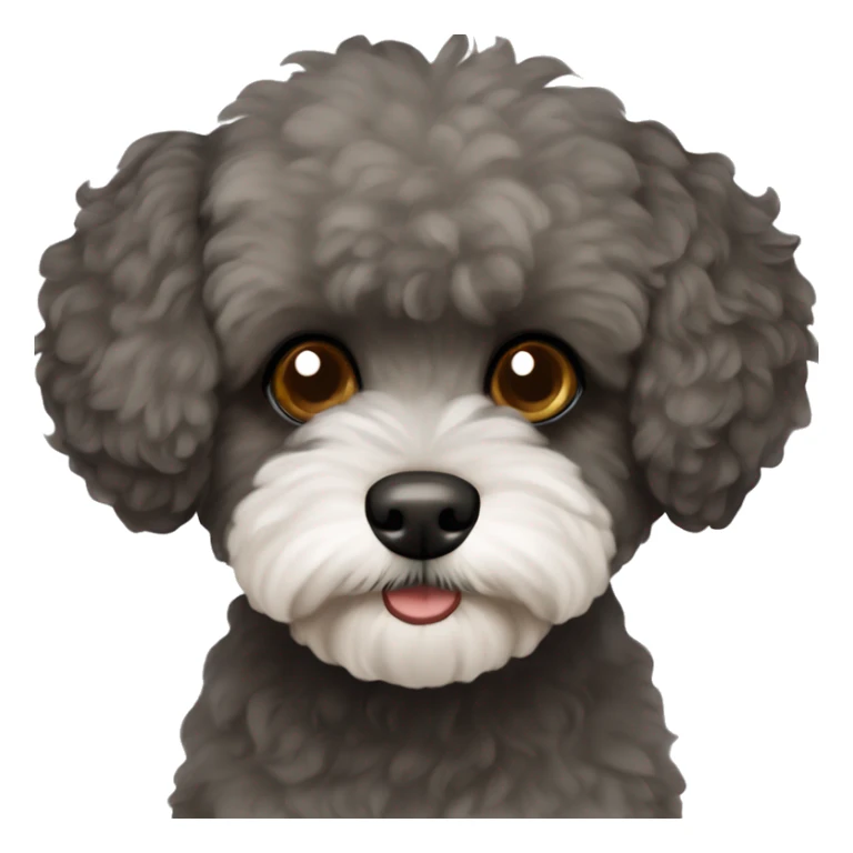 Dog maltipoo dark grey and dark brown fur full body sitting sticker