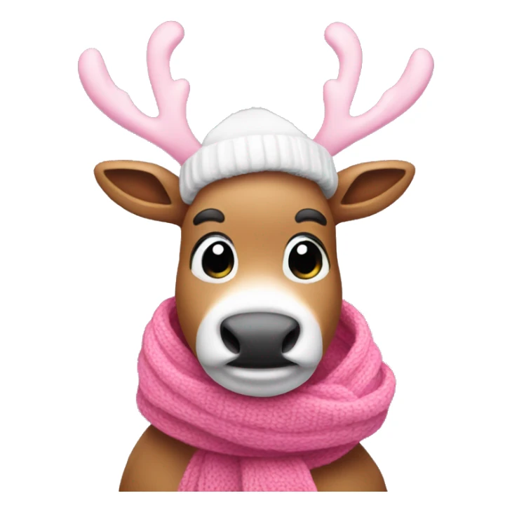 Pink reindeer wearing a scarf and ear muffs sticker