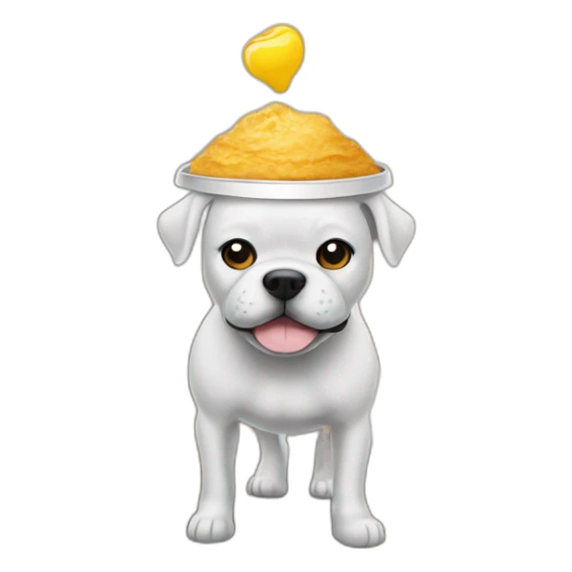 A cup on the head of a dog who walk on road sticker
