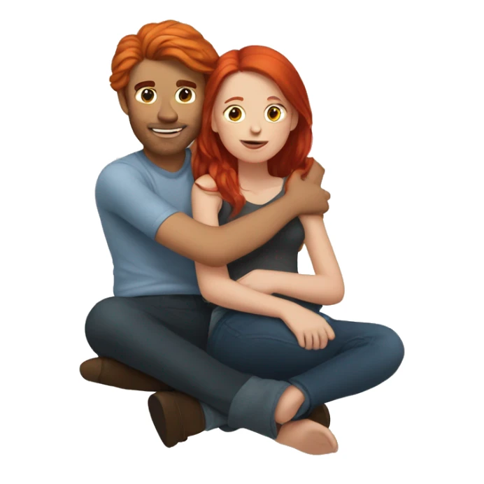 Red haired girl sitting on brunette guys lap sticker