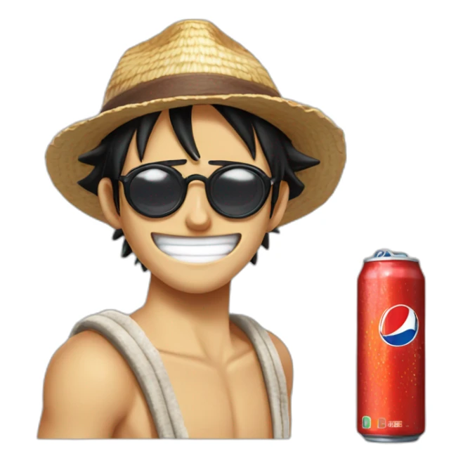 Luffy avec des lunettes de soleil et qui boit un Pepsi sticker
