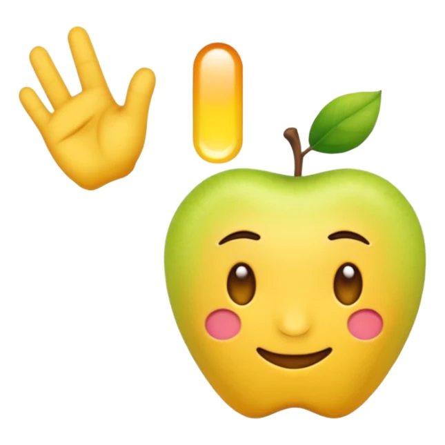 Una mano emoji amarilla al estilo de Apple iOS haciendo un gesto único: el dedo índice apuntando hacia arriba, los dedos medio y anular doblados hacia adentro, y el pulgar tocando el meñique sticker