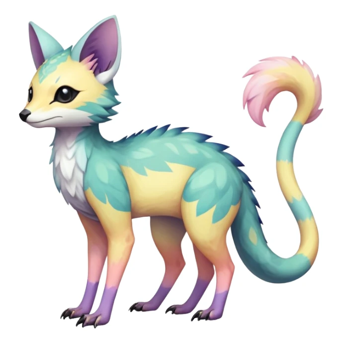 Rare realistic exotic pastel cute epic pretty beautiful handsome gorgeous aesthetic colorful vibrant Vernid-Trico-species-Fakemon-creature by LiLaiRa, 4 legs, 1 tail, random markings, (full body) sticker