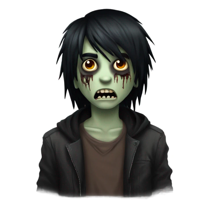 boy zombie with black hair emo creepy medium long hair scary sticker