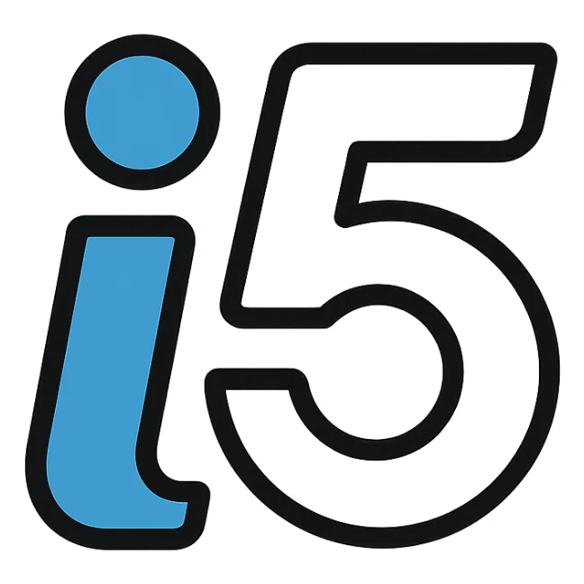 stylized i and 5 merged into single minimal icon, blue and white, modern look, i5invest logo sticker