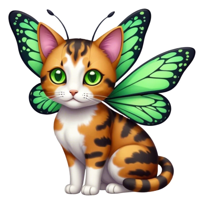 Star Calico dark Cat with butterfly wings antennae green eyes sticker