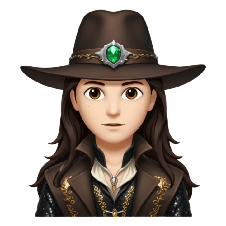 Gabriel Van Helsing from Van Helsing with long dark brown hair, dark brown sequin outfit sticker