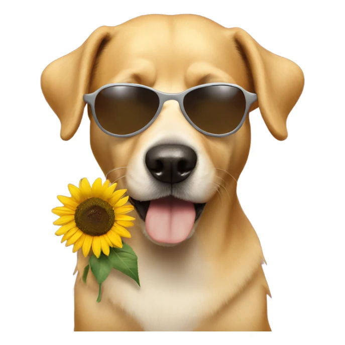 dog with a sunflower clip with sunglasses  sticker