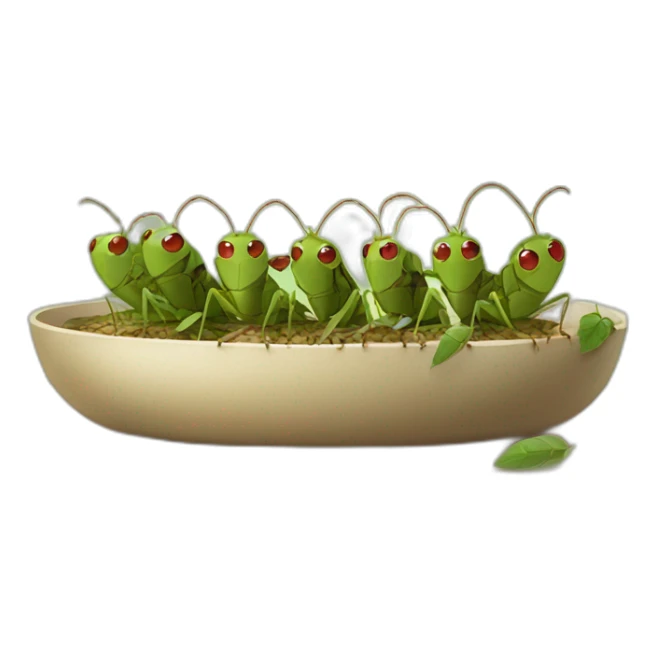 a family of crickets having an aperitif sticker