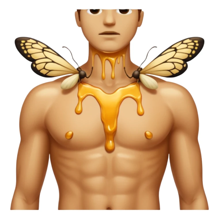 close up male torso with honey gloss drip nd moths nearby sticker