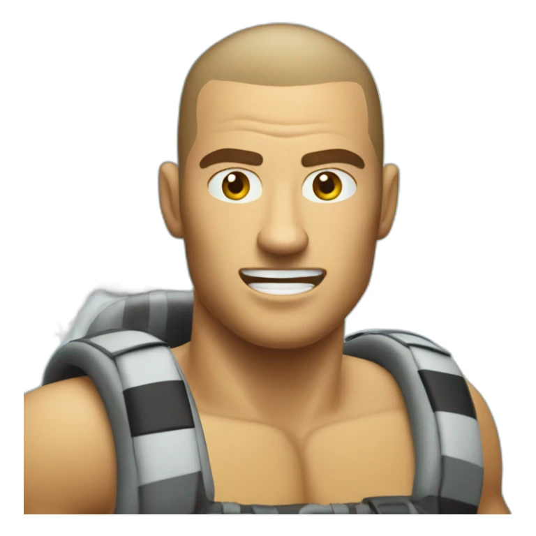 Angry muscular tan guy with buzz cut white water rafting sticker
