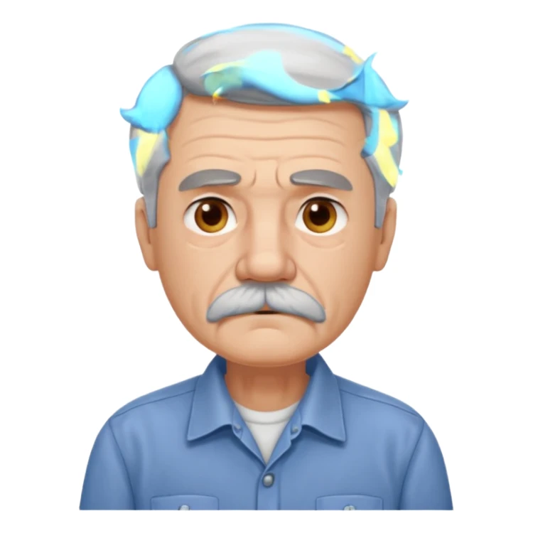 Old man with gray hair and mustache and working shirt sad sticker