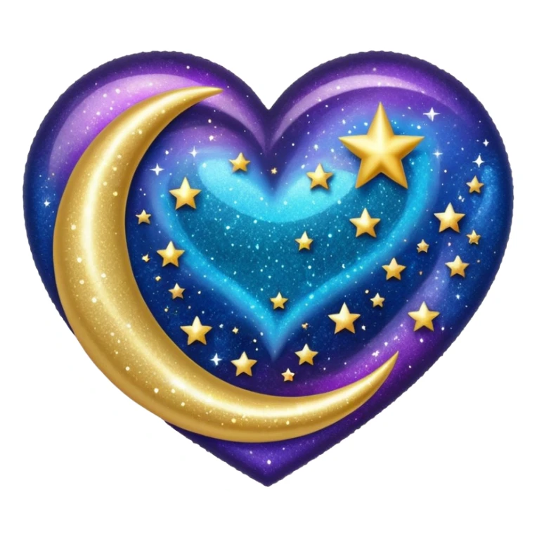 glitter heart with crescent moon sparkles sticker