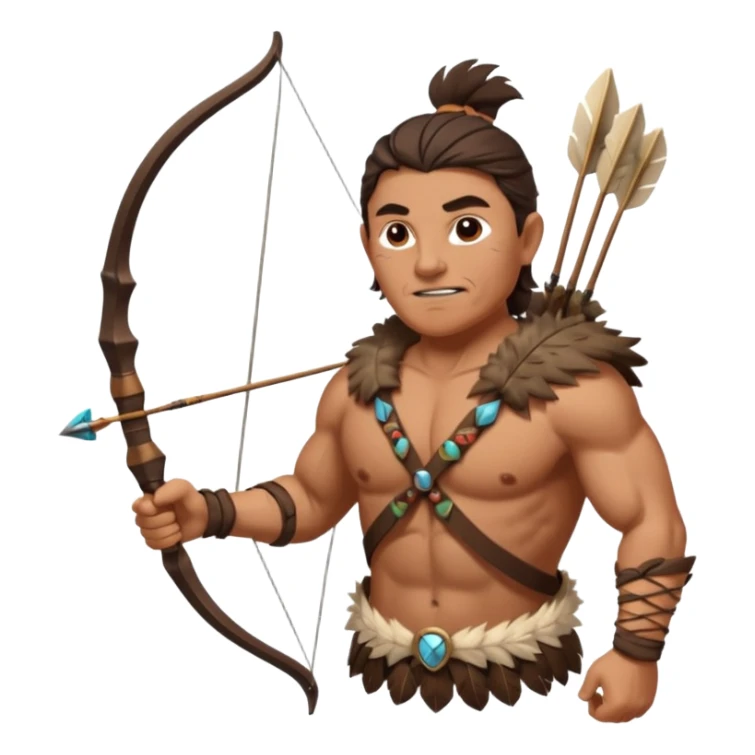 The classic middle-aged hunter with a bow and arrow on his back, dressed in brown with decorations made of feathers or bone teeth sticker