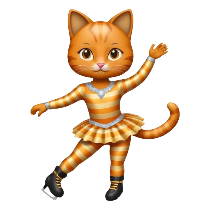 orange striped cat figure skating sticker