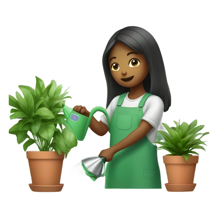 girl watering indoor plants sticker