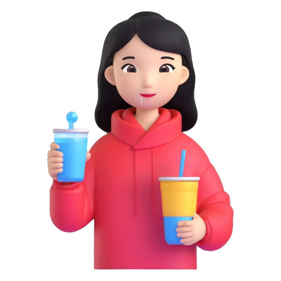 Chinese girl holding a water cup sticker