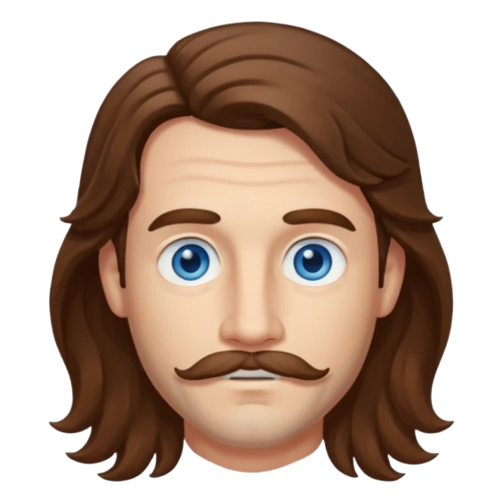 Benson Boone (b.2002) with blue eyes, brown long wavy hair and thin mustache sticker
