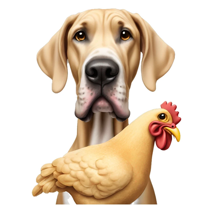 Hyper realistic tan Great Dane smiling with a stuffed chicken toy sticker