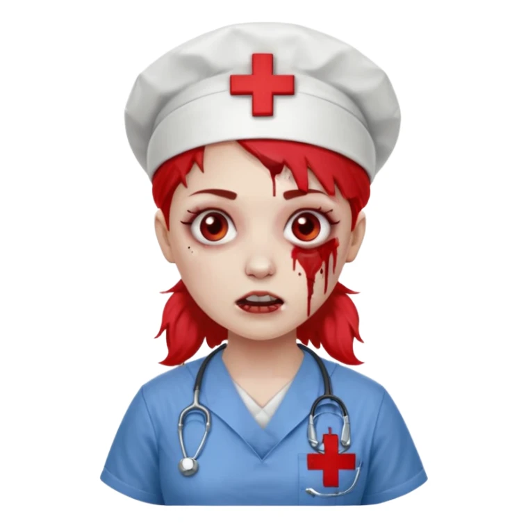 Zombie nurse in scrubs, red cross hat sticker