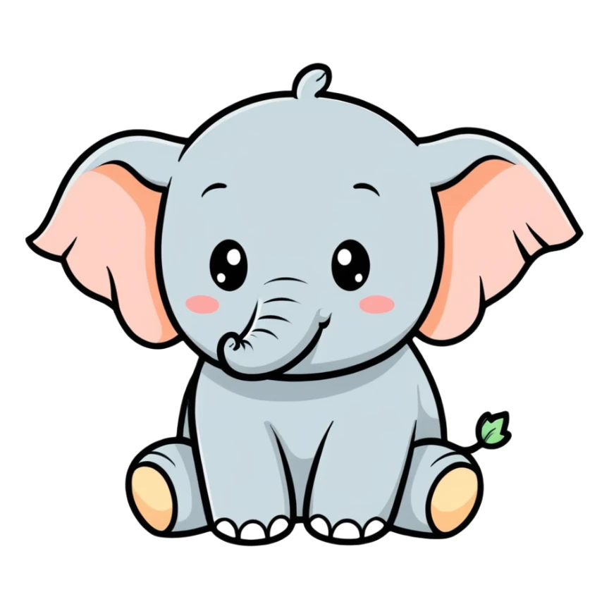 Adorable chubby baby elephant, joyful expression, illustration. Die cut vector, clean smooth lines, highly detailed, 4k hd quailty, professional quailty, transparent background, 2800x2800 pixels, 300 dpi sticker