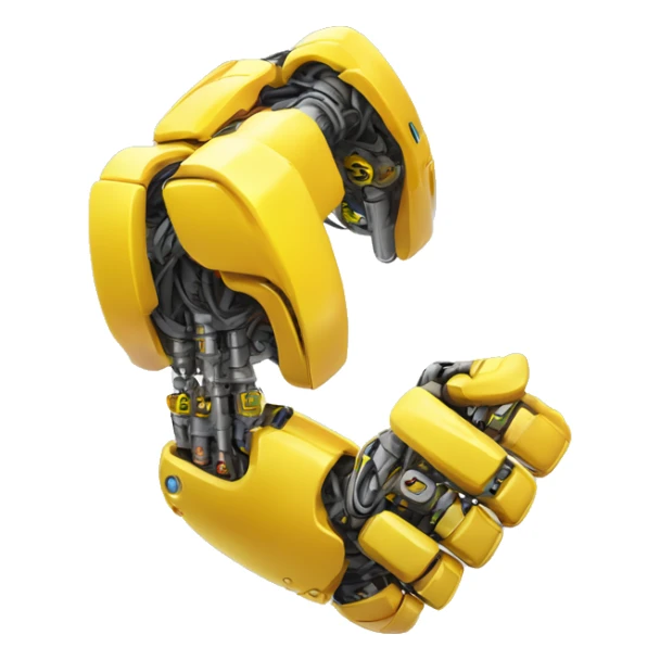 yellow robotic bicep with shocks and circuits that’s attached to the forearm sticker
