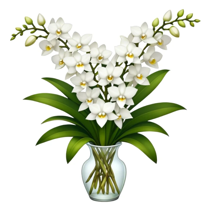 big bouquet white Dendrobium Orchid flower, stem, leaf sticker