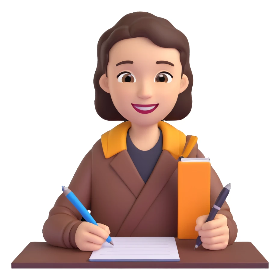 copywriter emoji, a person writing on a notepad, cheerful expression sticker