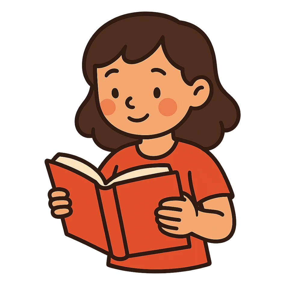 flat toon style girl reading a book sticker