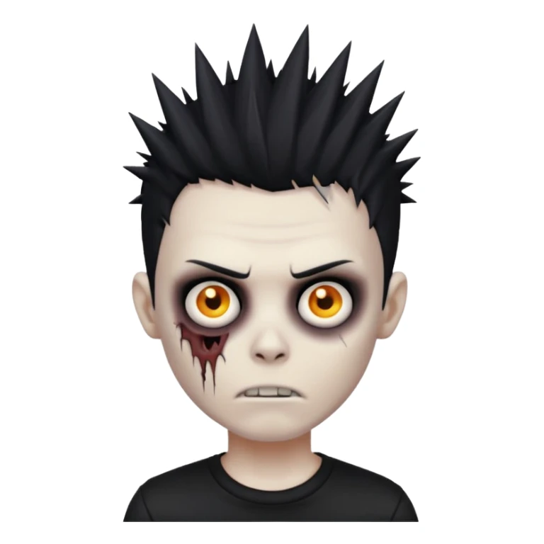 zombie boy with spiky black emo hair and a black shirt sticker